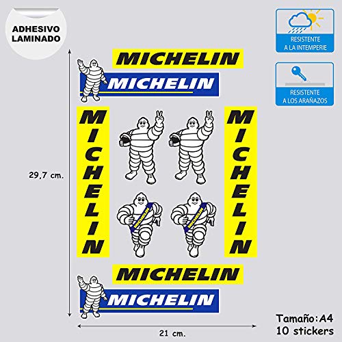 stickersracing X10 Pegatinas Adhesivo Sponsor Compatible con Michelin Impresión Laminado mas protección para Coches Motos Hoja A4 (10 Pegatinas)