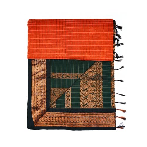 Image of Pure Kalyani Cotton Saree | Zari Border & Blouse Piece - Lata Gadwal Design | Traditional Saree