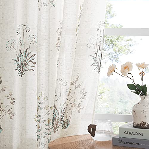 KGORGE Halbdurchsichtige Leinen-Vorhänge, flachsstrukturiert, Bauernhaus-Blumenmuster, durchscheinend, für Schlafzimmer, Wohnzimmer, Villa Cottage, B 50 x L 63, Grün, 1 Paar Cover