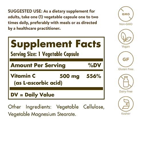 Solgar Vitamin C 500 mg, 100 Vegetable Capsules - Overall Health - image 2