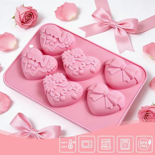 Image of Heart Mold Silicone Soap Molds, 2 Pack Valentine's Day Muffin Brownie Pan for Baking, Jello Candy Mould for Hot Chocolate Bombs Ice Cube Candle Resin