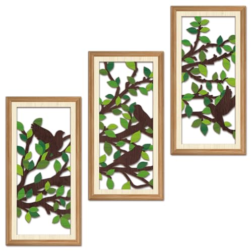 IARTTOP 3 Pcs Nature Silhouette Wall Art Set Green Leaf