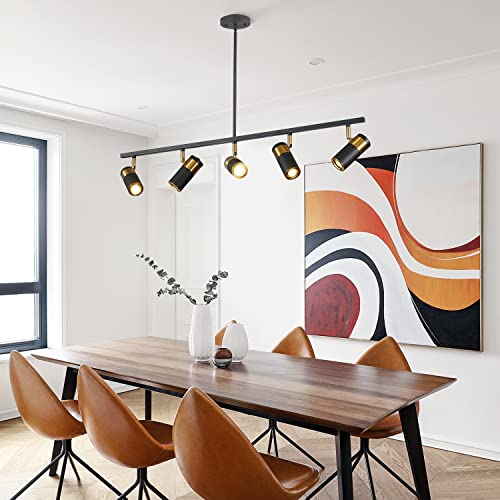 Image of 5-Light Ceiling Track Lighting Adjustable LED Track Lighting Kit Gold and Black Industrial Ceiling Spot Lighting for Kitchen Farmhouse Accent Lighting