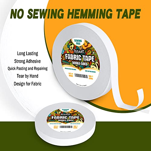 Tssart Fabric Tape - Sticky Double-Sided Tape Strong Adhesive Cloth Tape Press-On Tape, No Sewing Or Ironing, Gluing, Alterations And Hemming Tape - 4/5Inch Wide 180Ft Long #TOP1