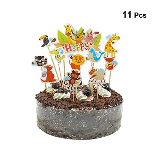 Toyvian Lindo Zoo Cake Toppers Selecciones Selva Animales Cupcake Toppers para niños Baby Shower Fiesta de cumpleaños Decoración de Pasteles Suministros 11PCS