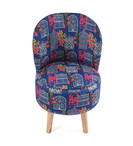 Image of NACIA Velvet Printed Ottoman Chair with Stool Combo | Dressing Table Chair for Bedroom Makeup Room Decor | Modern Upholstered Ottoman with Wooden Legs for Living Room & Home (18x18x32 Inches, Blue)