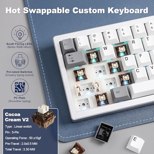 Image of YUNZII AL68 Wireless Mechanical Keyboard,Full Aluminum CNC,60% Layout with Knob, QMK /VIA Software,Gasket Mounted,Hot Swappable,RGB Backlit,BT /2.4G /USB-C for Mac /Win (Silver, Cocoa Cream V2)