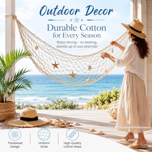 Image of Sukh Fish Net Decorations for Party - 4PCS 39.37 * 78.74 in Fishing Net Decoration Netting for Wall Photo Hanging Nautical Fishnet Table Runner Decorative Ocean Theme Birthday Party Rope Nets