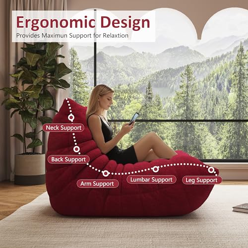 Image of Bean Bag Chair for Adults, Memory Foam Bean Bag Chairs, Comfy Floor Chair Fireside Reading Chair for Gaming Movie Room Bedroom Living Room Small Apartment Dorm (Burgundy, Single)