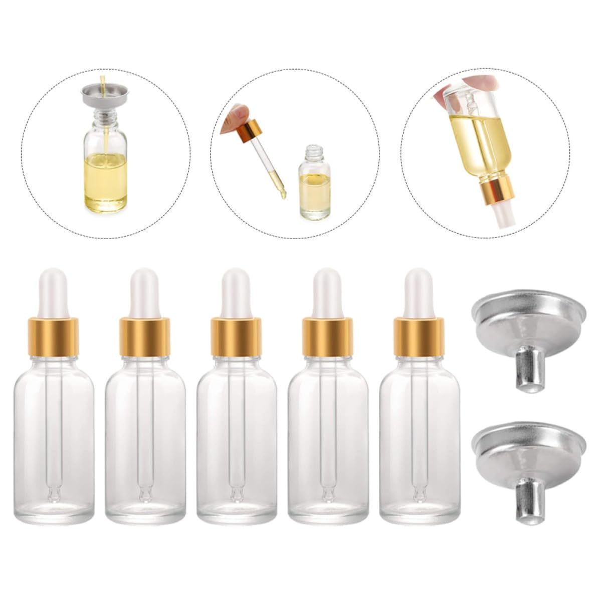 24 Pezzi Flacone Contagocce in Vetro Trasparente da 30ml con Pipetta e Imbuto in Acciaio Inox Riutilizzabile per Oli Essenziali Cosmetici e Cura del Viso in Viaggio