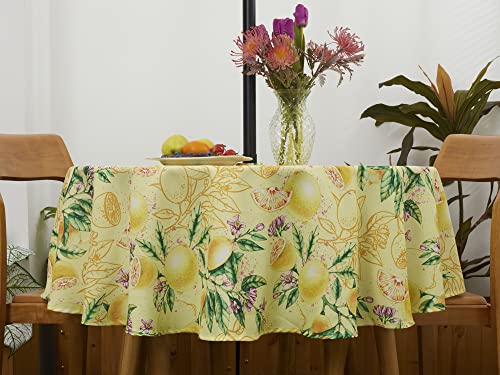 Yihomer Spring & Summer Outdoor Table Cloth - 60 Inch Round Tablecloth - Waterproof Wrinkle Free Table Cover With Zipper And Umbrella Hole, Lemon Bliss #TOP1