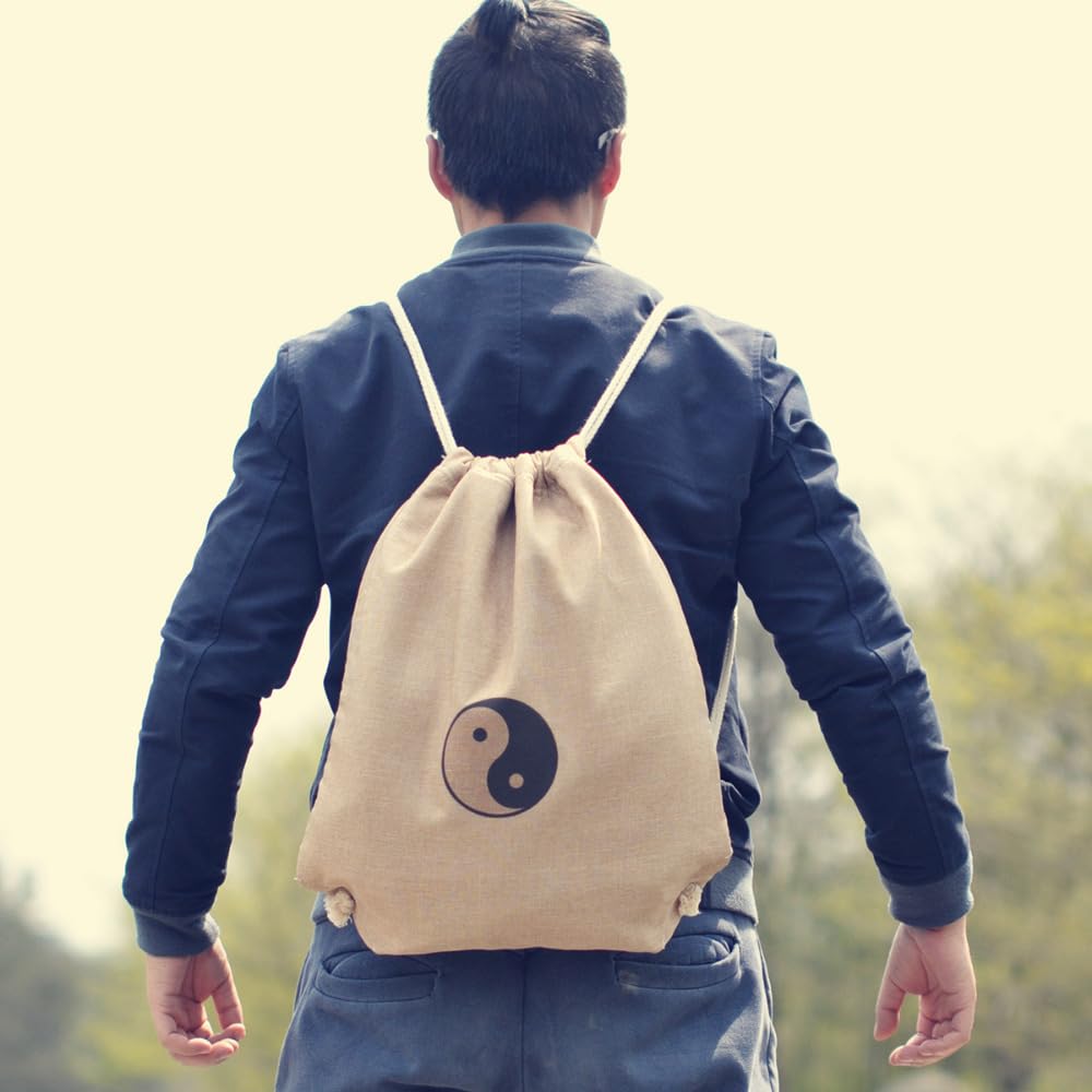 Mochila de estilo chino con cordón en la boca, mochila de tai chi para hombre y mujer, Amarillo, Large