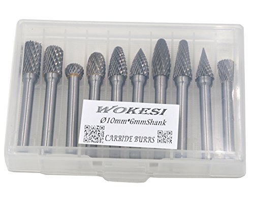 WKSTOOL 10Pcs/set 3/8 Dia. Rounded Tapered Cone Burrs Heavy Duty Solid Carbide Grinding Heads Chamfering Abrasion Industrial Deburring Rotary Tools for Hard Steel Metal Metalworking