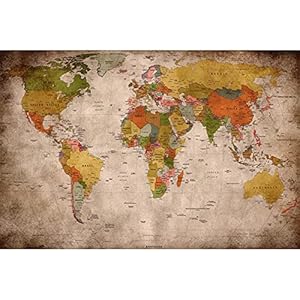 GREAT ART® XXL Poster – Retro Wereldkaart – Muurfoto Used Look Decoratie Globe Continenten Atlas Wereldkaart Old School…
