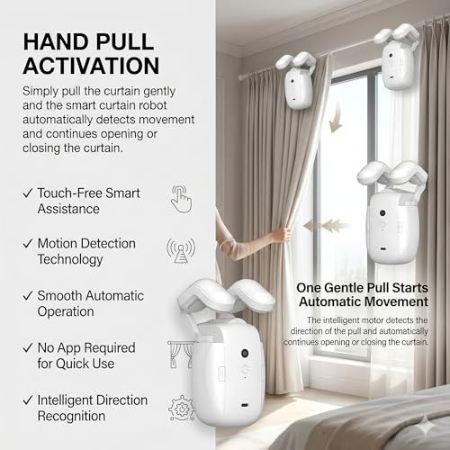 Image of JERN Automatic Smart Curtain Robot Wireless Curtain Opener with Mobile App Voice Commands Scheduling Light Temperature Sensors Rechargeable Motor for Roman Rod Tracks