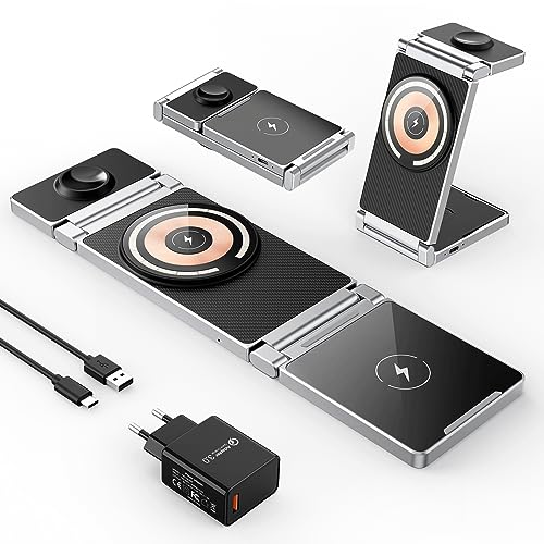 Hohosb Caricatore wireless 3 in 1 pieghevole in lega di zinco[Compatibile con il caricatore Magsafe],Stazione di...