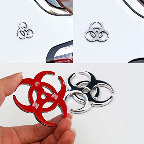 Yspring Resident Evil Strain 3D Metal Decals Multicolor Electroplated Zinc Alloy Umbrella Corporation Biohazard Symbol Tail Side Marker Car Stickers(Silver-2.44" 2.44") #TOP3