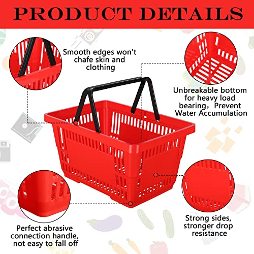 Macarrie MACARRIE-54 12 Pcs Shopping Baskets 20 L Plastic Shopping Baskets With Handles 16.9 * 11.8 * 9.1 Inches Store Baskets Retail Baskets With Handles For Market Grocery Supplies Thrift Convenience Storage thumb #2