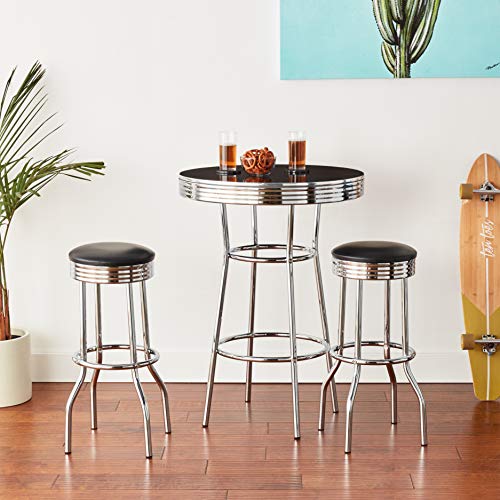 Crown Mark 3905Set Retro 3Pc Bar Set W/ 2 Stools Black And Chrome #TOP5