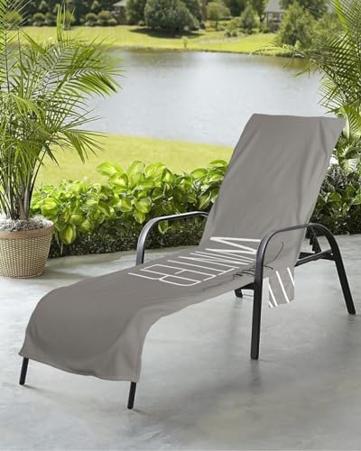 Hello Winter Beach Chair Towel Covers for Chaise Lounge With Side Pocket, Soft Plush Pool Towels Cover for Patio Sunbathing Outdoor 29''x85'' Merry Christmas Vintage Grey