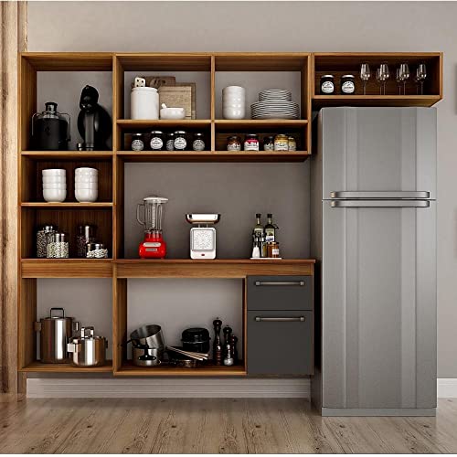 Cozinha Compacta Suspensa 6 Portas 2 Gavetas Liz Chf Carvalho/grafite