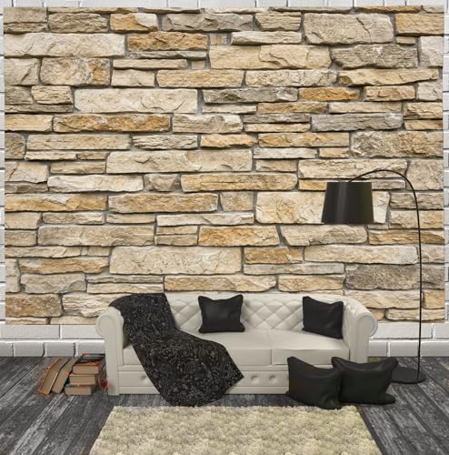 Tapiz de textura de pared de piedra retro beige de 200X150Cm y geometría industrial