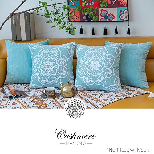 Hpuk Set Of 4 Decorative Throw Pillow Covers Mandala Print 2 Cushion Cover For Living Room Sofa Couch, 18X18 Inch, Aqua Blue #TOP1