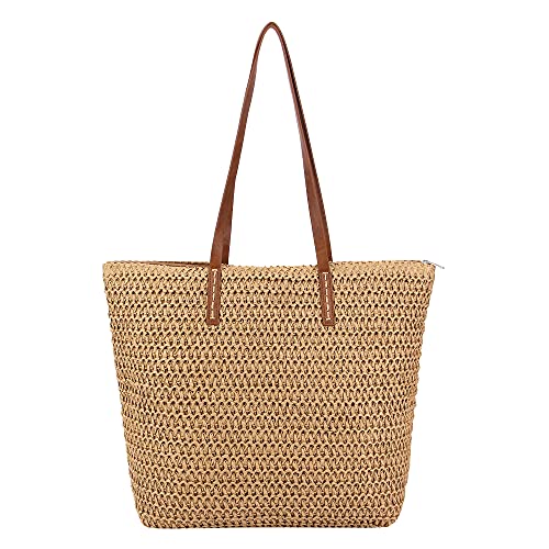 Image of Naimo Women Straw Beach Shoulder Bag Woven Tote Handbag Large Handmade Weaving Summer Casual Hobo Bag