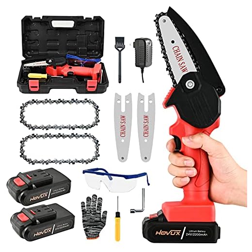 Mini Chainsaw Cordless Power Chain Saw, HOVUX Upgraded 4 Inch Handheld Electric Chainsaw Kit, 24V 2200mAh Battery Operated Pruning Saw, Tree Trimmer Branch Pruner for Cutting Wood Garden Tool