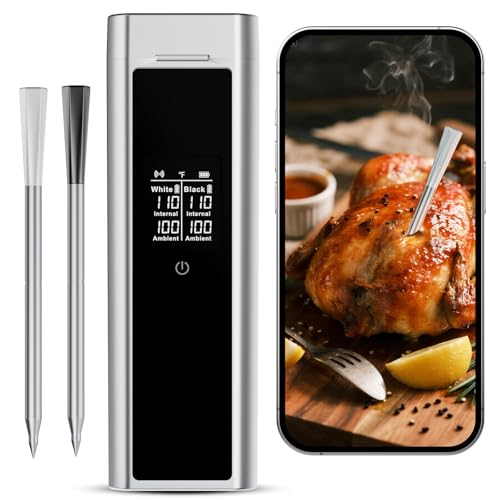 Digital Meat Thermometer Wireless - Smart BT Auto Pairing Food Temperature Thermometer with Dual Wireless Meat Probe for Grill & Oven, Precise Cooking, BBQ
