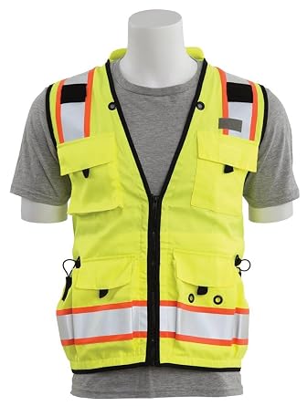 DeltaPlus Surveyor Vest S252C, ANSI/ISEA, MD, Hi-Viz Lime WEL62385HLMD