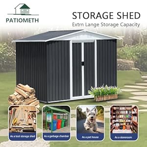 8 x 6 Outdoor Metal Storage Shed Outdoor Shed Galvanized Steel Garden Shed with Sliding Door and Window for Ventilation Storage Sheds House for Backyard GardenGrey