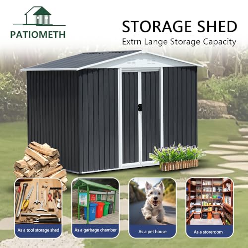 8-x-6-Outdoor-Metal-Storage-Shed-Outdoor-Shed-Galvanized-Steel-Garden-Shed-with-Sliding-Door-and-Window-for-Ventilation-Storage-Sheds-House-for-Backyard-GardenGrey 8 x 6 Outdoor Metal Storage Shed Outdoor Shed Galvanized Steel Garden Shed with Sliding Door and Window for Ventilation Storage Sheds House for Backyard GardenGrey