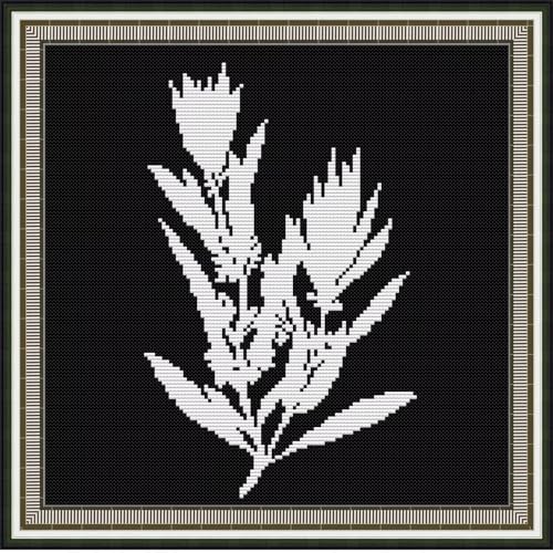 Image of Svarog 14CT Stamped Cross Stitch Kit for Beginners - Easy & Stylish DIY Embroidery with Simple Patterns, Ideal for Women's Relaxation | Black-and-White Plant(3) 12.2 x 12.2 inch