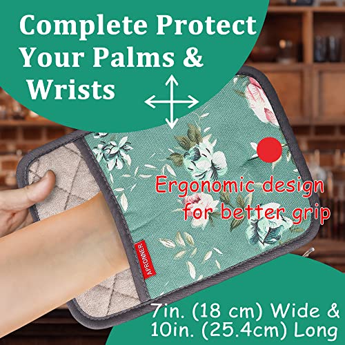 Pot Holders For Kitchen Heat Resistant Cotton Linen With Silicone Non-Slip Texture Thick Terry Lining Set Of 2 Rose Flowers #TOP3