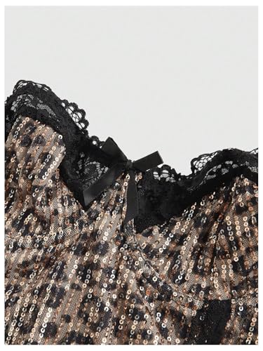 SweatyRocks Women's Sparkly Sequin Lace Corset Tops Leopard Print Strapless Y2K Tube Top Streetwear4