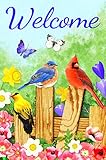 Texupday Welcome Floral Fence Butterfly Birds Decoration Spring House Flag Outdoor Yard Flag 28" x 4