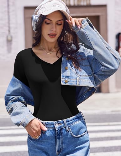 Ekouaer Womens 3 Pack Long Sleeve Shirts V Neck Ribbed Slim Fit Basic Tops Thermal Undershirts Casual Tee XS-XXL2