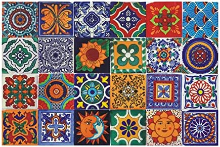DLBX 24 Pcs Tile Stickers Kitchen Adhesive Tile Transfers Sticker for Bathroom Peel & Stick Self-Adhesive Tile Decals Wall Decor Colorful Retro Style (6 x 6 inch)