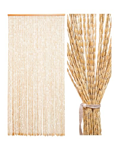 Ezcasch Rideau à Perles en Bois 90 x 195 cm - 52 rangées Rideau de Porte Vintage - Fabriqué à la Main, Convient comme moustiquaire pour Les Chambres, Les...