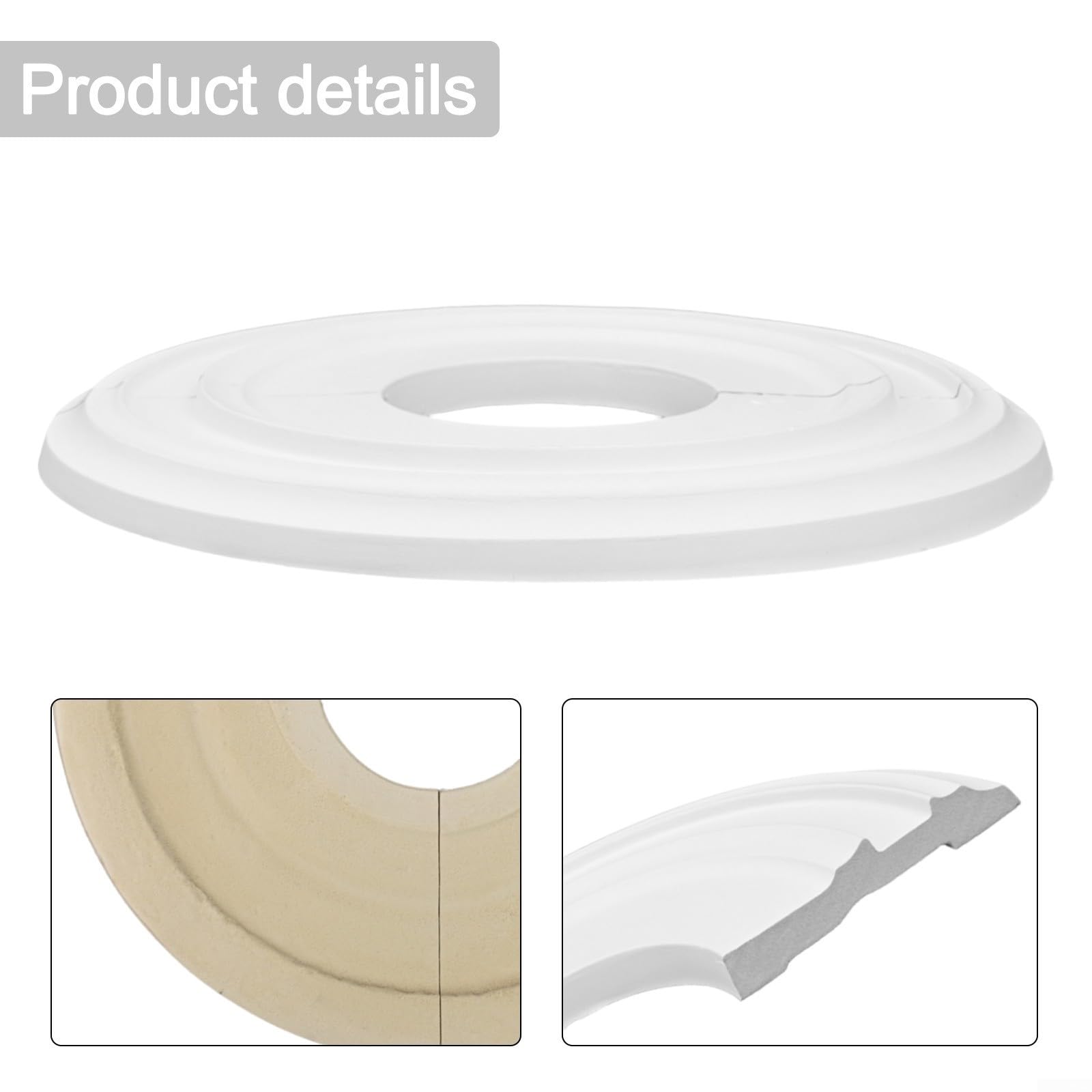 Medaglione rotondo da soffitto bianco diametro esterno 30,5 cm, rosone da soffitto in PU modellato diviso per lampade e ventilatori, piastra di copertura decorativa ai fori