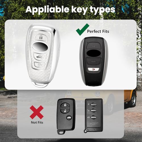 Image of Car Key Fob Cover for Subaru, Rhinestone Wristlet Case, White | Wear-resistant TPU shell, non-stretch rhinestone wristlet, daily splash, scratch and drop protection, normal signal use