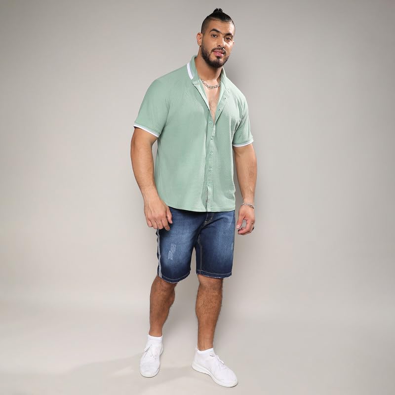 Image of Instafab Plus Men's Shirt for Casual Wear | Spread Collar | Short Sleeve | Button Closure | Plus-Size Fit | Cotton Shirt Crafted with Comfort Fit for Everyday Wear
