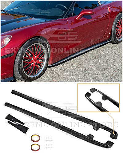 Replacement For 2005-2013 Chevrolet Corvette C6 Base Models | ZR1 Style Side Skirts Rocker Panels Extension With Mud Flaps Pair (Carbon Fiber)