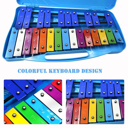 Image of Xylophone 25 Notes Xylophone Glockenspiel for Kids Metal Percussion Instrument with Case Two Safe Mallets, Perfectly Tuned Music Teaching, Gifts(Blue)