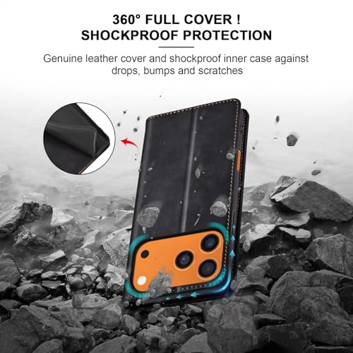 Image of Jasonyu Flip Wallet Case for iPhone 17 Pro Max,Leather Magnetic Folio Cover with Card Holder,Kickstand - TPU Shockproof Durable Protective Phone Case,Black