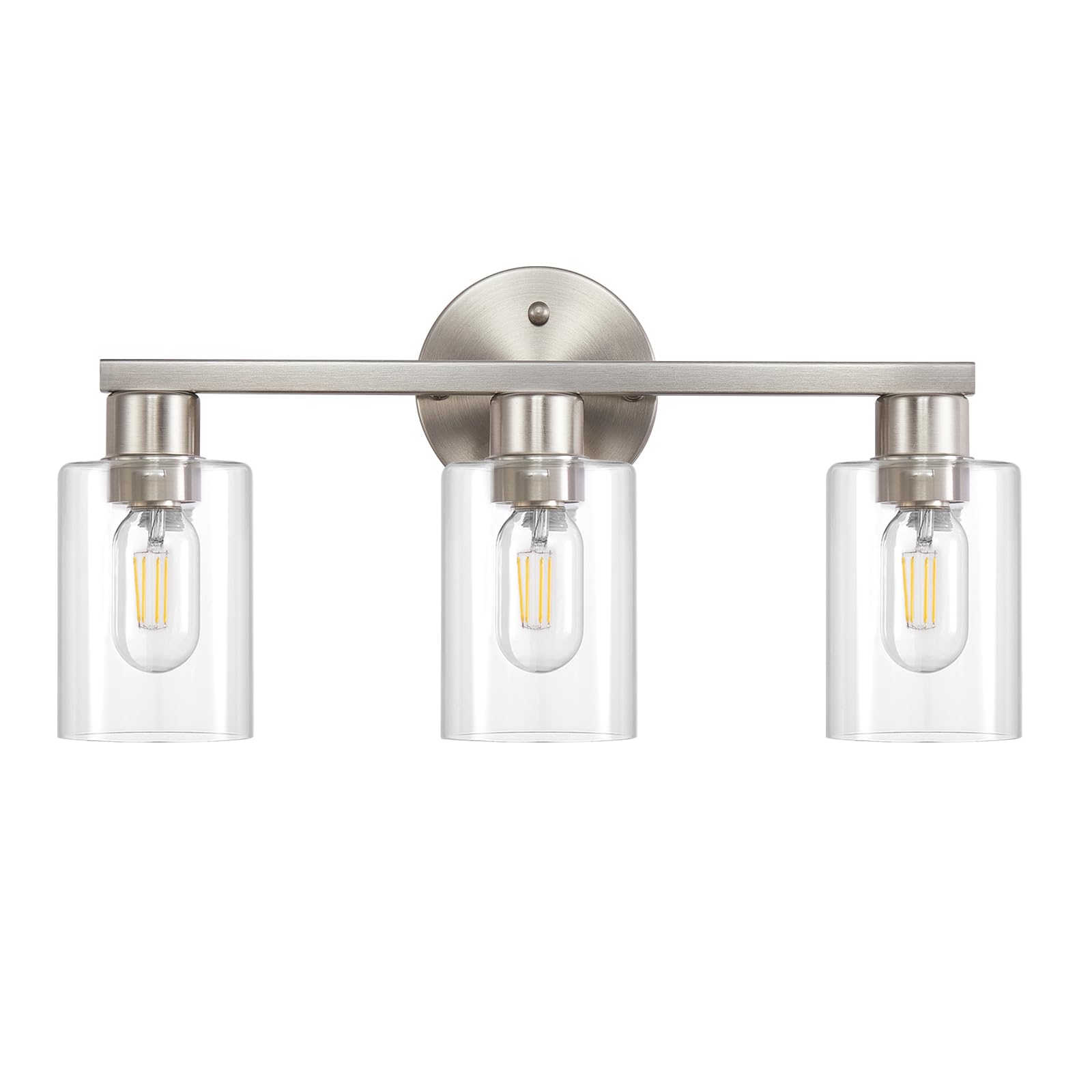 Photo 1 of DIDUIO Brushed Nickel Bathroom Light Fixture 3-Light Bathroom Vanity Light Brushed Nickel 3 Light Vanity Lights for Bathrrom with Clear Glass Shades for Living Room Bedroom(E26 Socket)