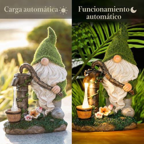 Miniatura 4 de Teresa S Collections Adornos Jardin Exterior Bonito Bombeo De Agua Verde Gonk Con Luces Led Solares Adornos De Gnomos De Resina Impermeable Decoración De Interior Y Exterior 21 Cm