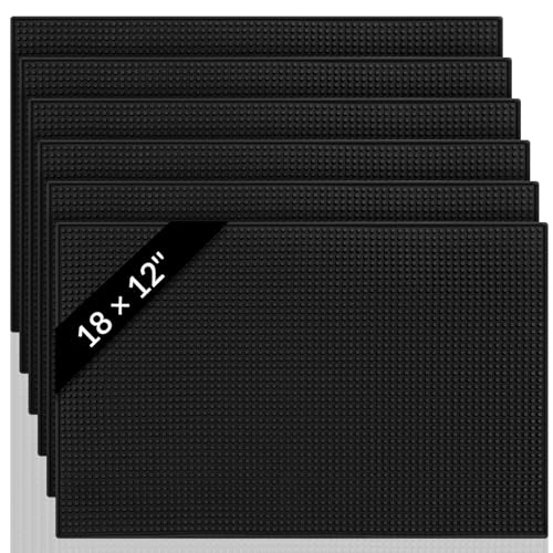 Tioncy 6 Pcs Bar Mat for Countertop 18 x 12 Inch Black Non Slip Look Service Spill Mat for Cocktail...