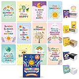Decorably 24 Pack Colorful Happiness Small Note Pads for Kids - 12 Inspirational Designs 3.5x5in Small Notebooks for Kids, Stitch-Bound 16 Sheets